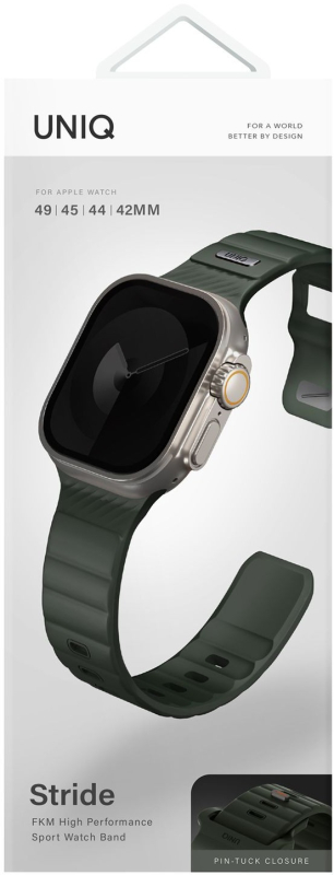 Ремешок Uniq Stride Rubber для Apple Watch 42/49 мм, силикон, темно-зеленый