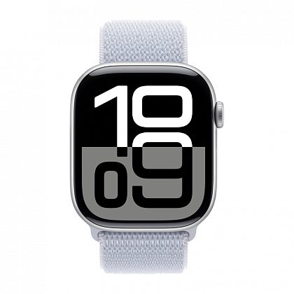 Apple Watch Series 10, 42 мм, корпус из алюминия серебристого цвета, спортивный браслет дымчато-голубого цвета